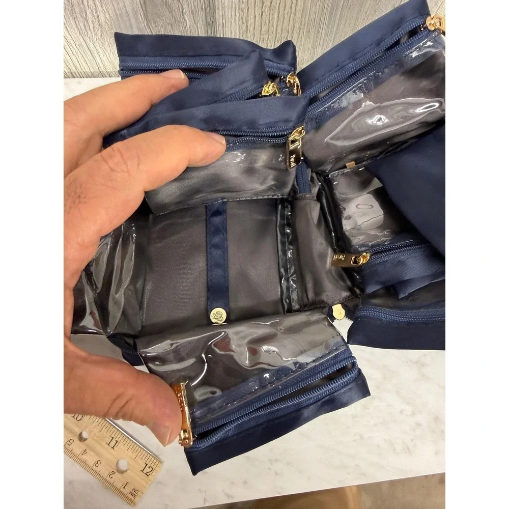 PurseN LittBag Jewelry Organizer Navy Blue Travel Case Gold Hardware Nylon Case